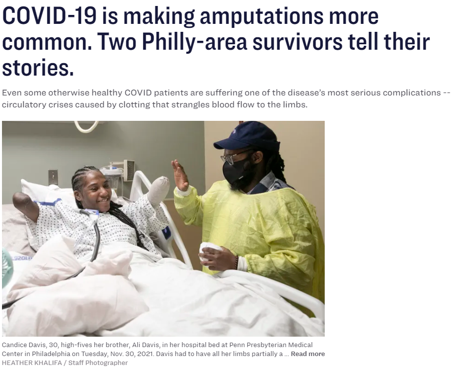 甘迪絲染疫後四肢被截肢。(圖/翻攝自The Philadelphia Inquirer)