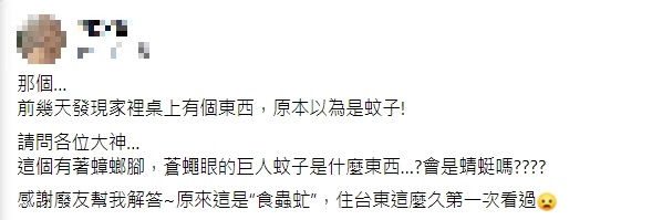 原PO表示是第一次看到長相如此怪異的昆蟲。(圖/翻攝自爆廢公社)
