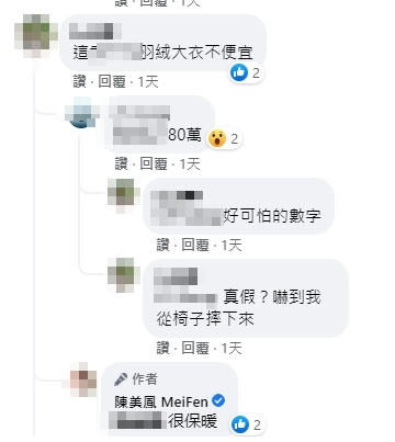 陳美鳳羽絨外套要價驚人。(圖/翻攝自陳美鳳臉書)