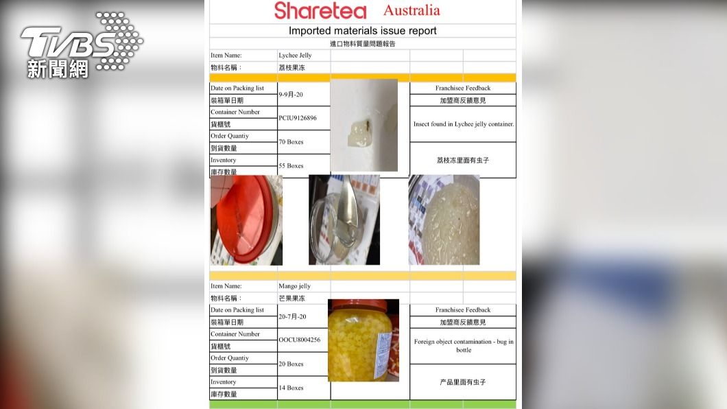 澳洲代理商進口物料品質報告。（圖／Sharetea Australia提供）