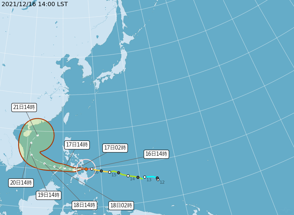 強颱雷伊預測路徑。（圖／翻攝自中央氣象局）