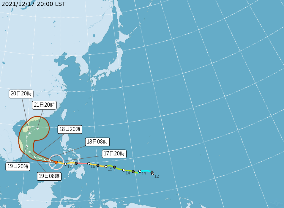 中颱「雷伊」最新預測路徑。（圖／中央氣象局）