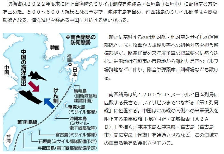 日本在「第一島鏈」牽制中國。（圖／翻攝自《讀賣新聞》）
