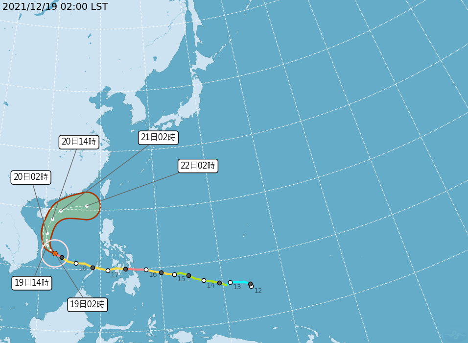 颱風「雷伊」最新動態預測。（圖／中央氣象局）