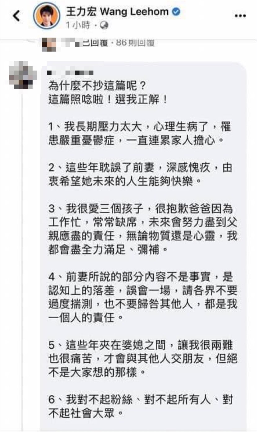 網友留言提供建議。(圖/翻攝自王力宏臉書)