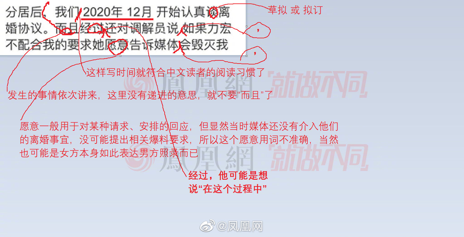 大陸語文老師「批改」王力宏發文。(圖/翻攝自微博)