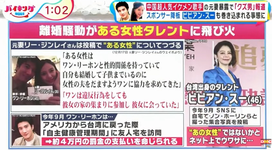 由於徐若瑄在日本也頗有名氣,當來賓得知與王力宏的影射關係後也超驚訝。(圖/翻攝自《バイキングMORE》)