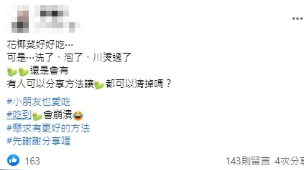 原PO詢問解決菜蟲的方法。(圖/翻攝自家常菜臉書)