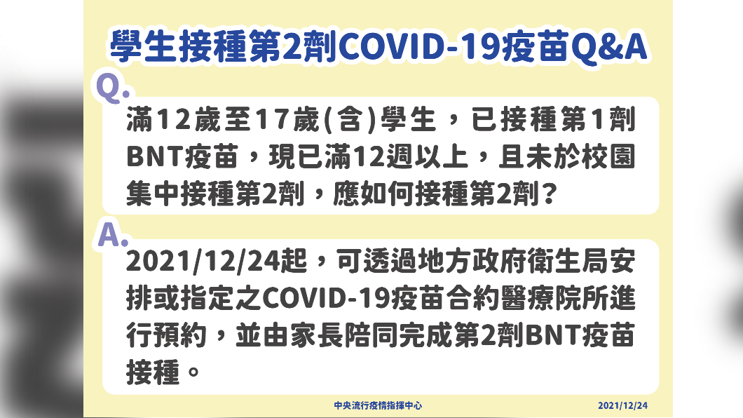 學生接種第二劑新冠疫苗Q&A。(圖/中央流行疫情指揮中心)