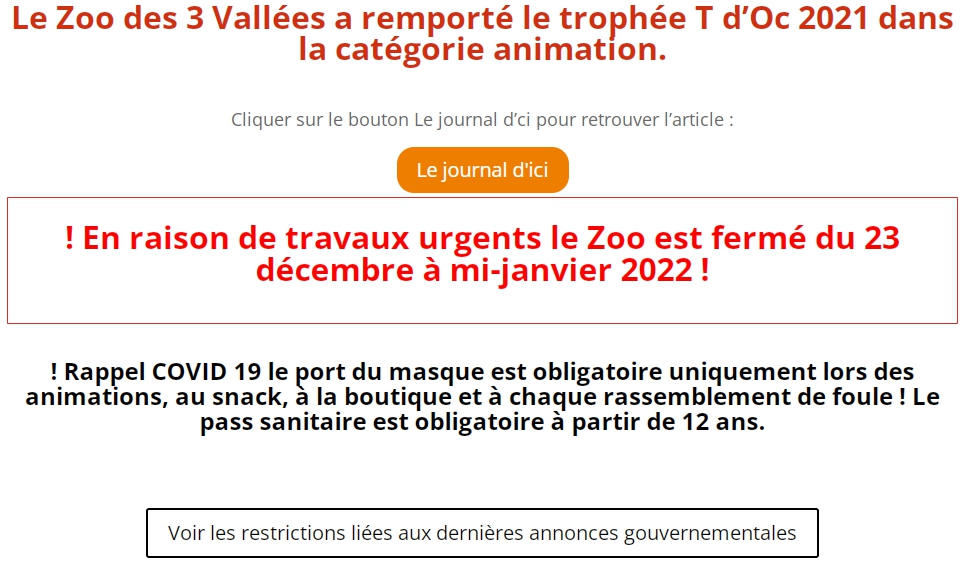 動物園的官網已發出休園公告。(圖/翻攝自Le Zoo des 3 Vallées官網)