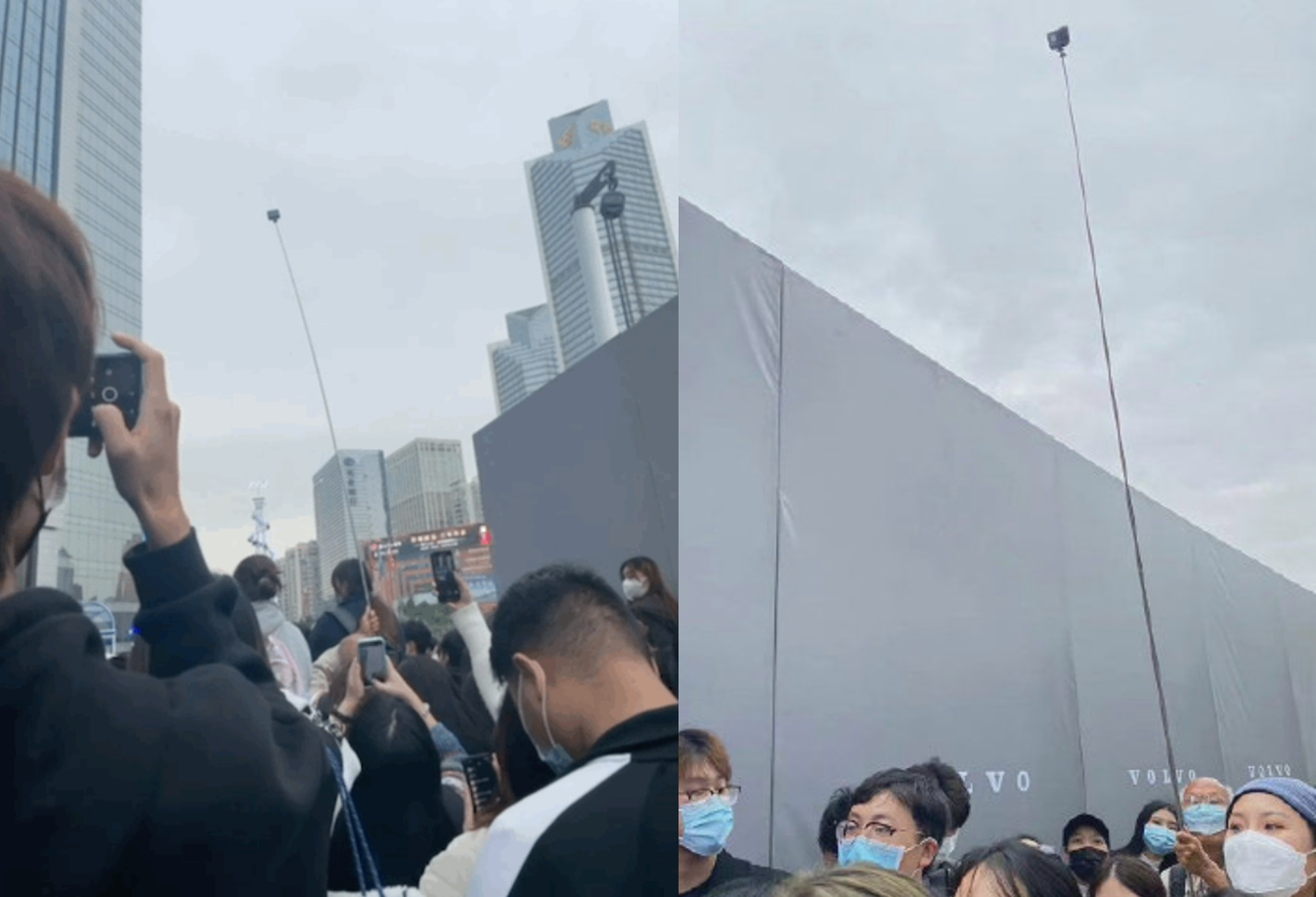 大叔粉為了拍到迪麗熱巴竟出動釣魚竿。（圖／翻攝自微博）