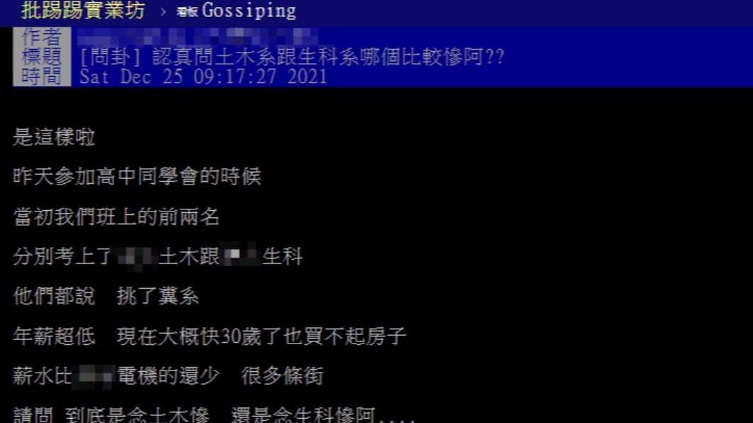 原PO詢問科系選擇的相關問題。(圖/翻攝自PTT)