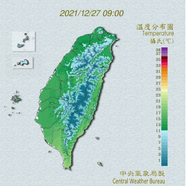 全台冷吱吱,預計明天回暖。(圖/中央氣象局)
