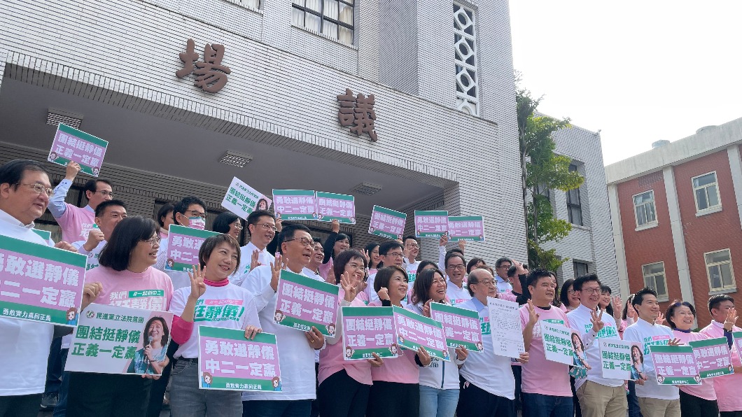 民進黨團發出「甲動」力挺林靜儀。(圖/TVBS)