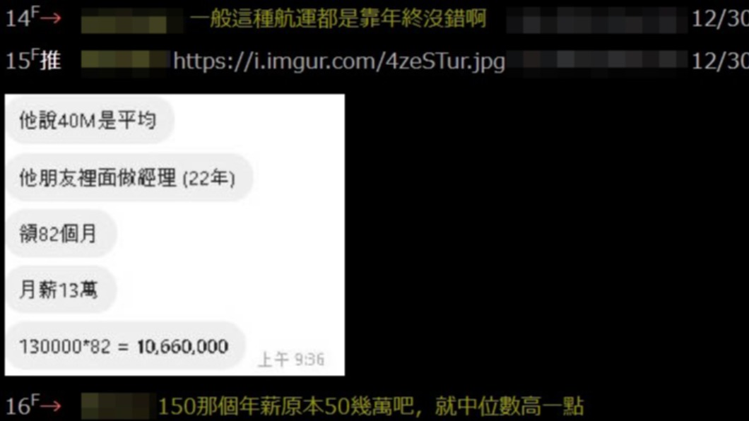 網友爆料內部主管領到超過80個月年終。（圖／翻攝自PTT）