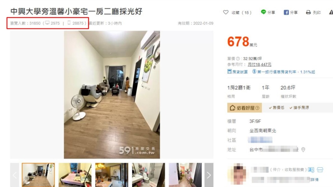 瀏覽人數飆破3萬人。（圖／翻攝自租屋網）