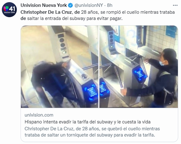 男子似乎喝醉酒,走起路來搖搖晃晃。(圖/翻攝自@univisionNY推特)
