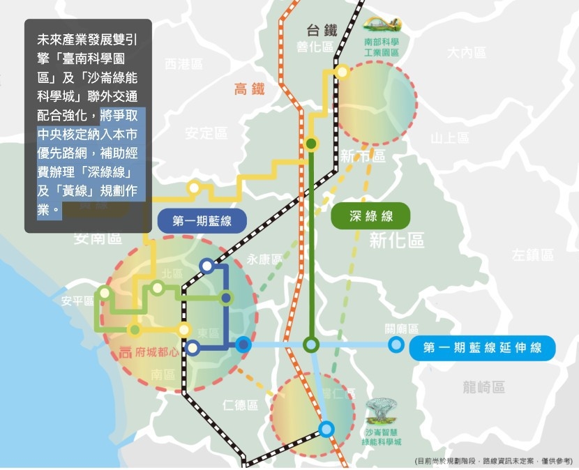 台南市政府捷運處預計規劃路線圖。