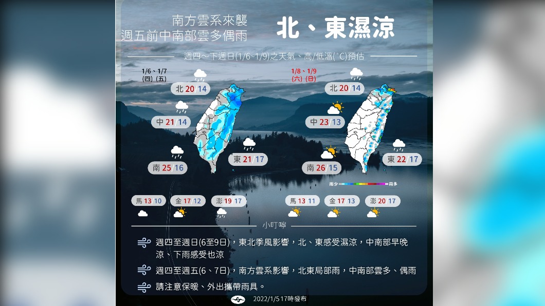 屏東大雨特報！今明全台濕涼天　高山有降雪機率