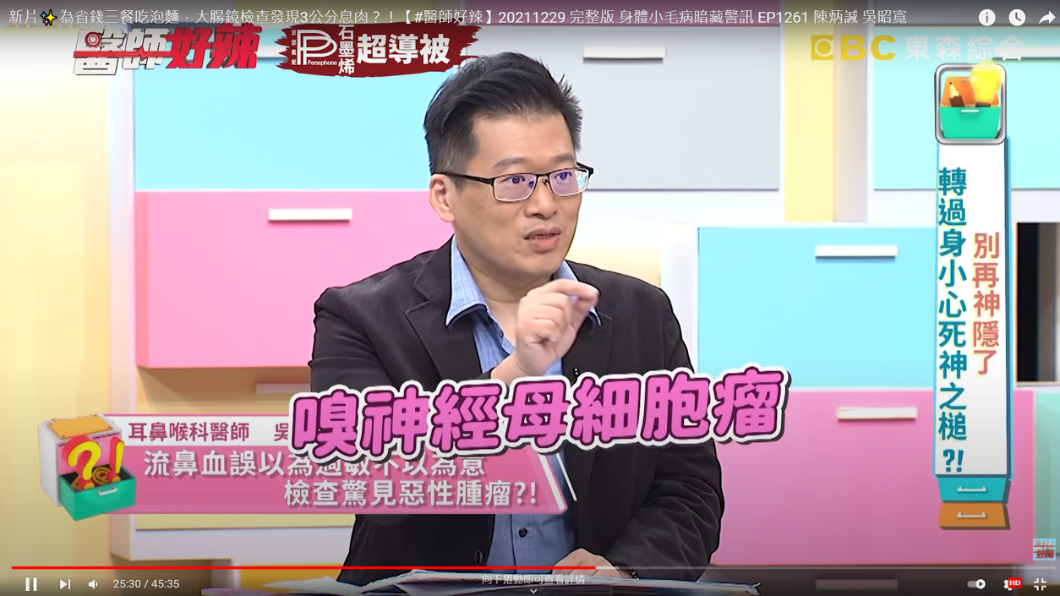 男子被診斷出罹患罕見的惡性鼻竇腫瘤。（圖／翻攝自醫師好辣YouTube）
