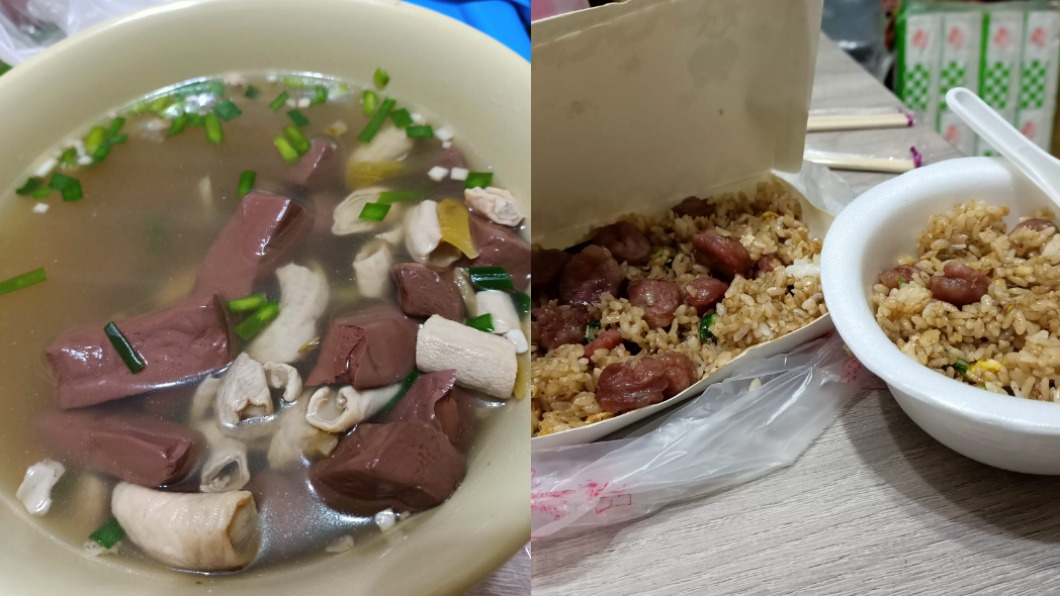 高雄小吃店「香腸炒飯+豬血湯」100元吃到撐。（圖／翻攝自爆廢公社二館）