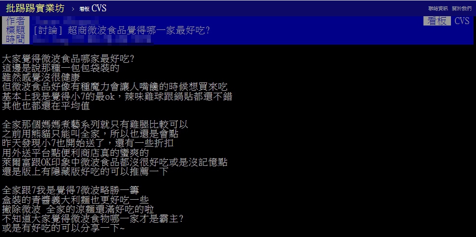 原PO以標題「超商微波食品覺得哪一家最好吃？」發文。（圖／翻攝自PTT）