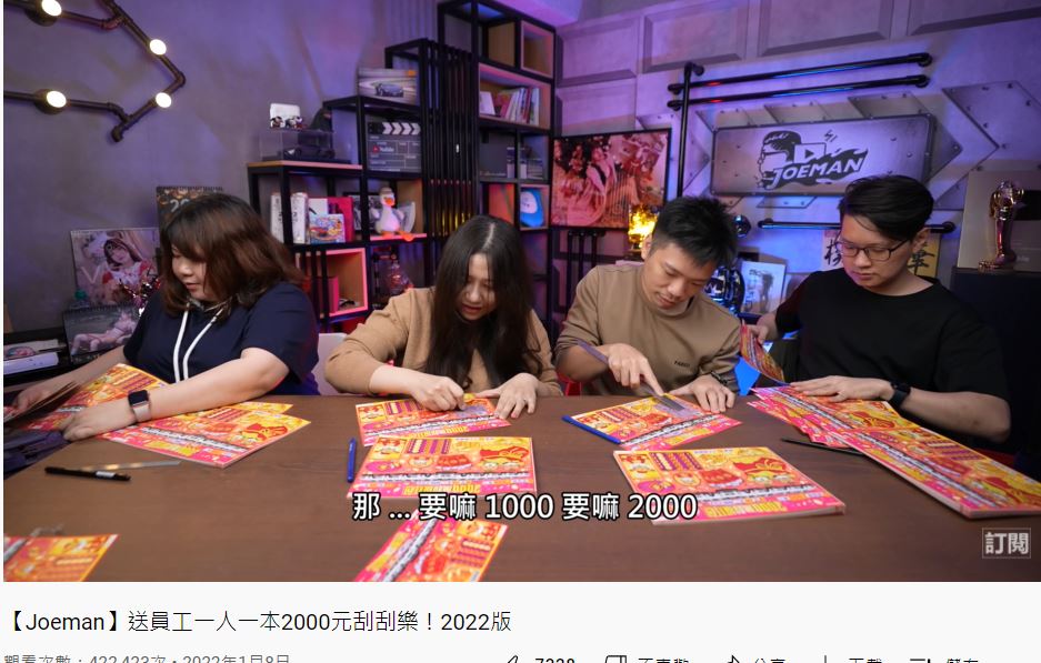 4名員工總共刮中9.3萬元。（圖／翻攝自《Joeman》YouTube）