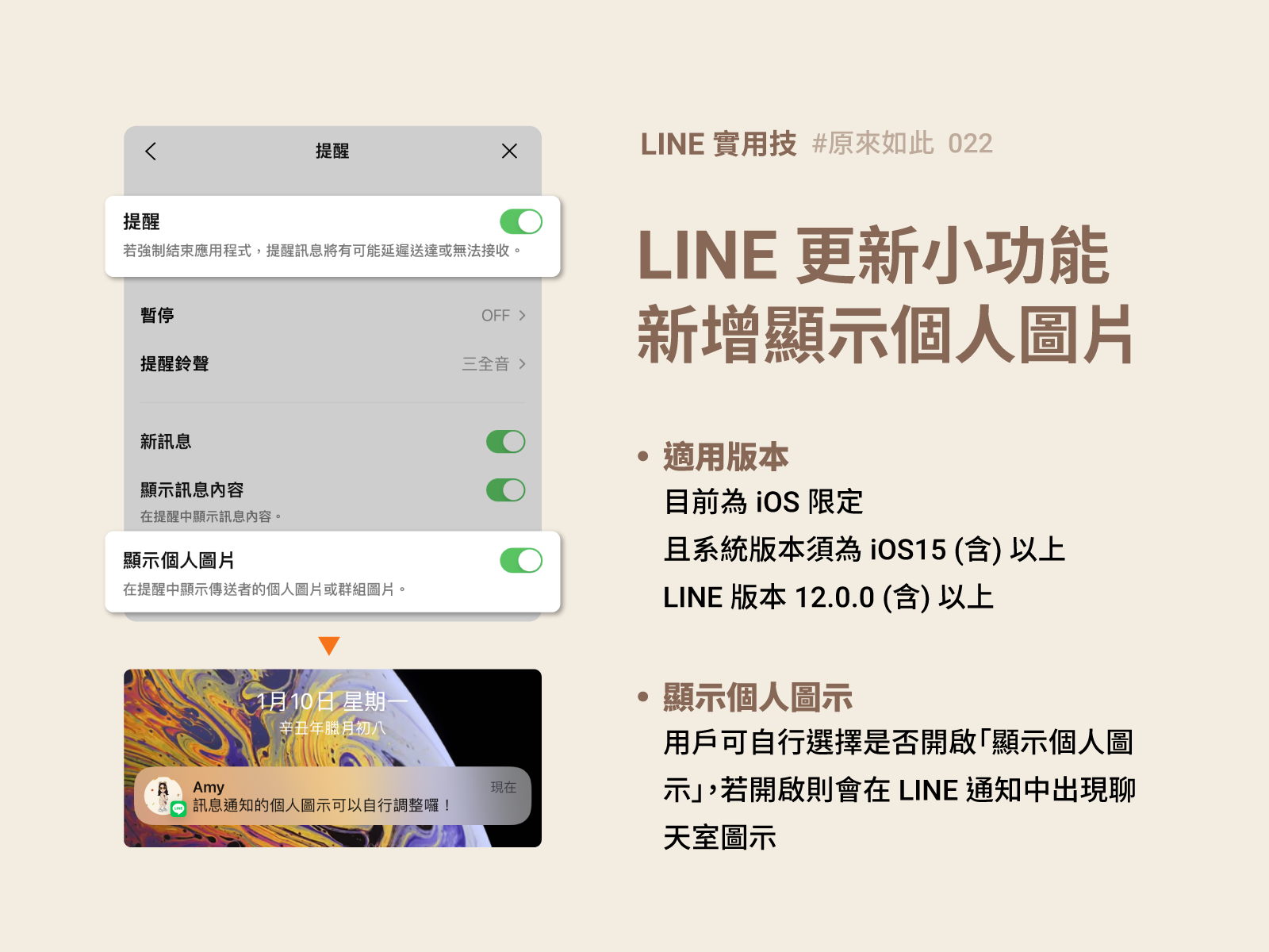 跳出訊息可顯示對方的大頭貼。(圖/翻攝自LINE官方部落格)