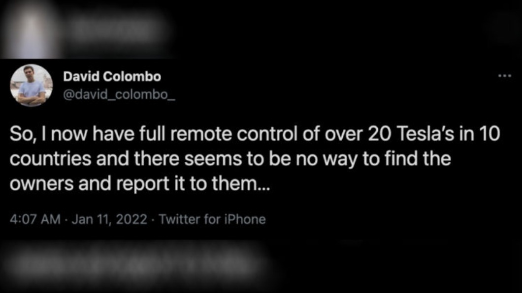 這名David Colombo表示自己可以控制20多輛的特斯拉，而且這些車散落在10幾個國家當中。（圖／翻攝自Twitter@David Colombo）