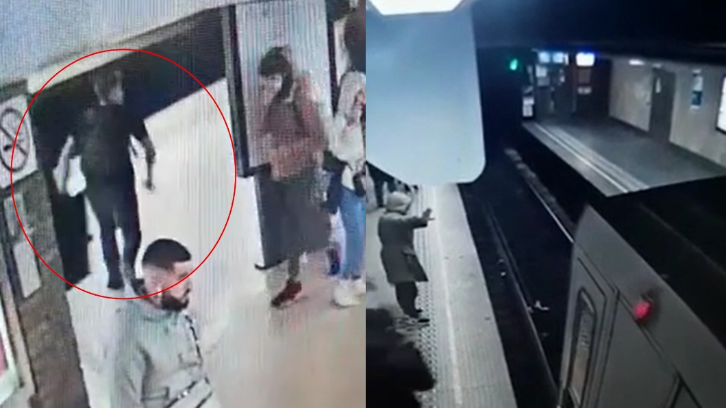 男子犯案後隨即逃逸,列車則成功煞車未造成傷亡。(圖/翻攝自@Bruxelles_City Twitter)