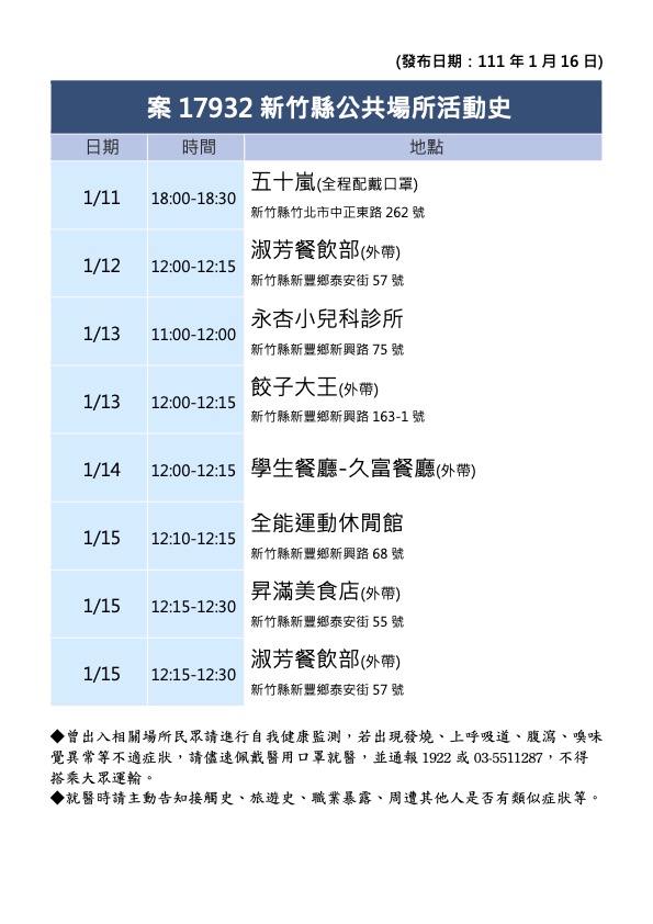 案17932新竹縣公共場所活動史。（圖／新竹縣政府）