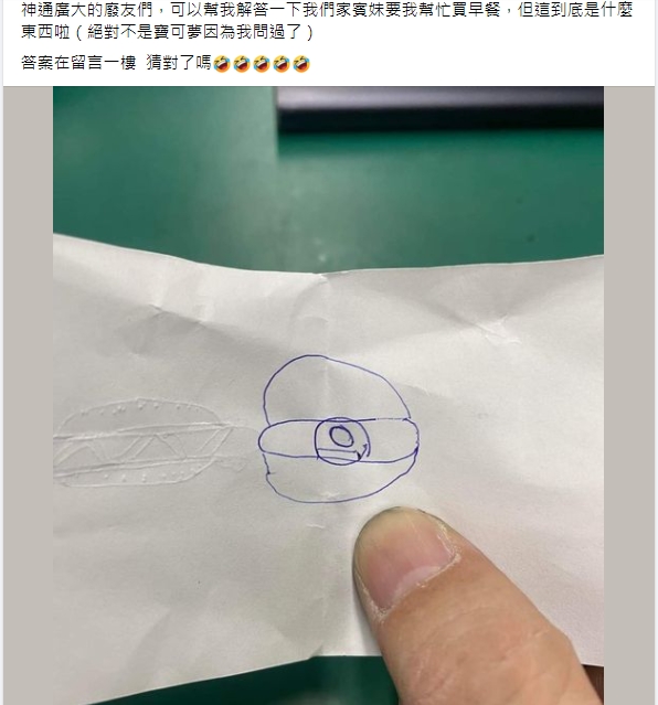網友表示,家人畫了這張圖,請他幫忙買早餐。(圖/翻攝自臉書社團《爆廢公社》)