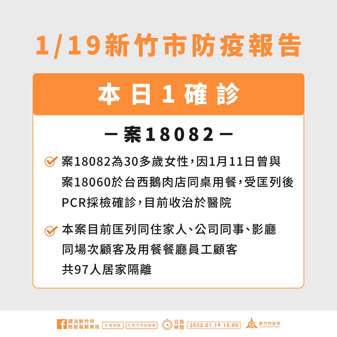 1/19新竹市防疫報告。(圖/新竹市政府)