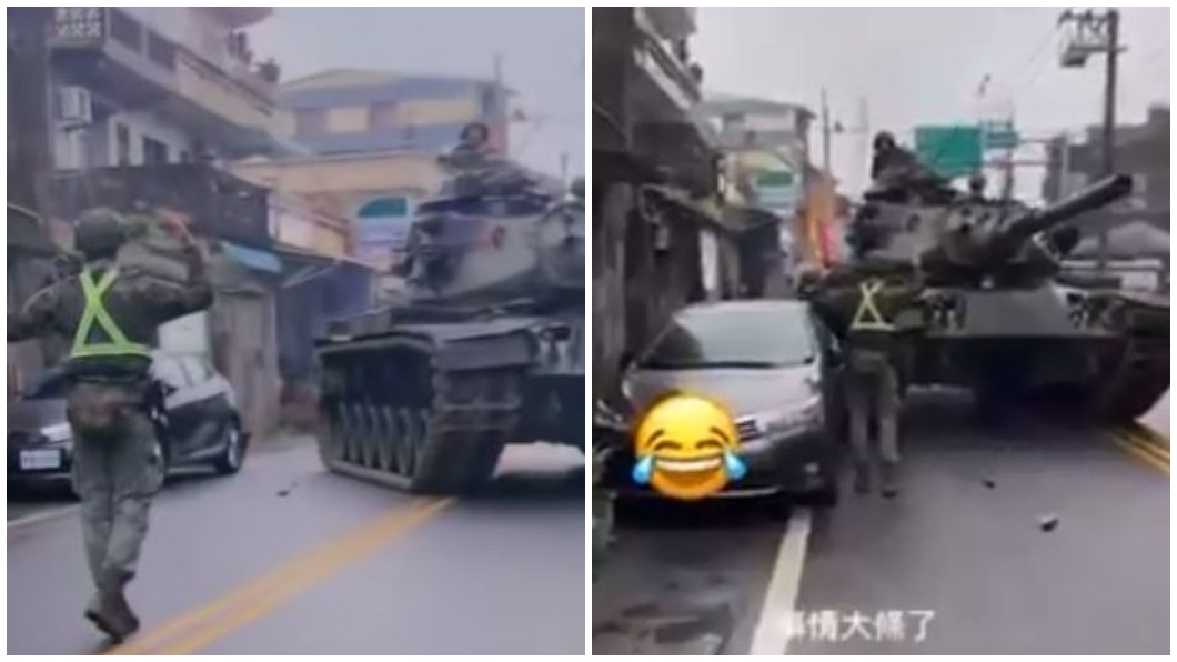 坦克撞壞轎車! 車主買完咖啡轉頭看傻:人生成就達成