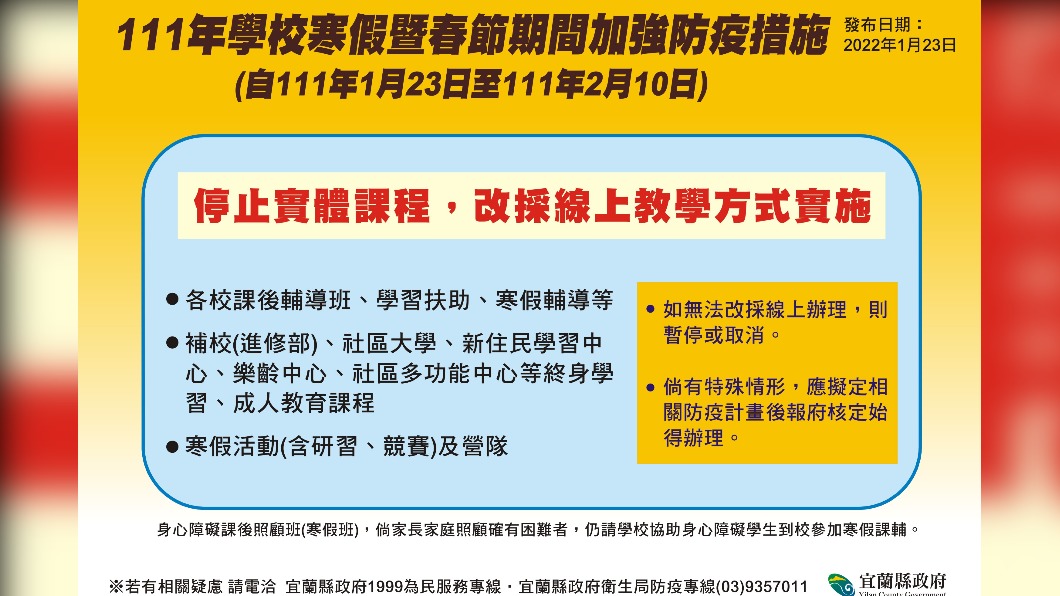 寒假相關課程改為線上進行。(圖/宜蘭縣府提供)
