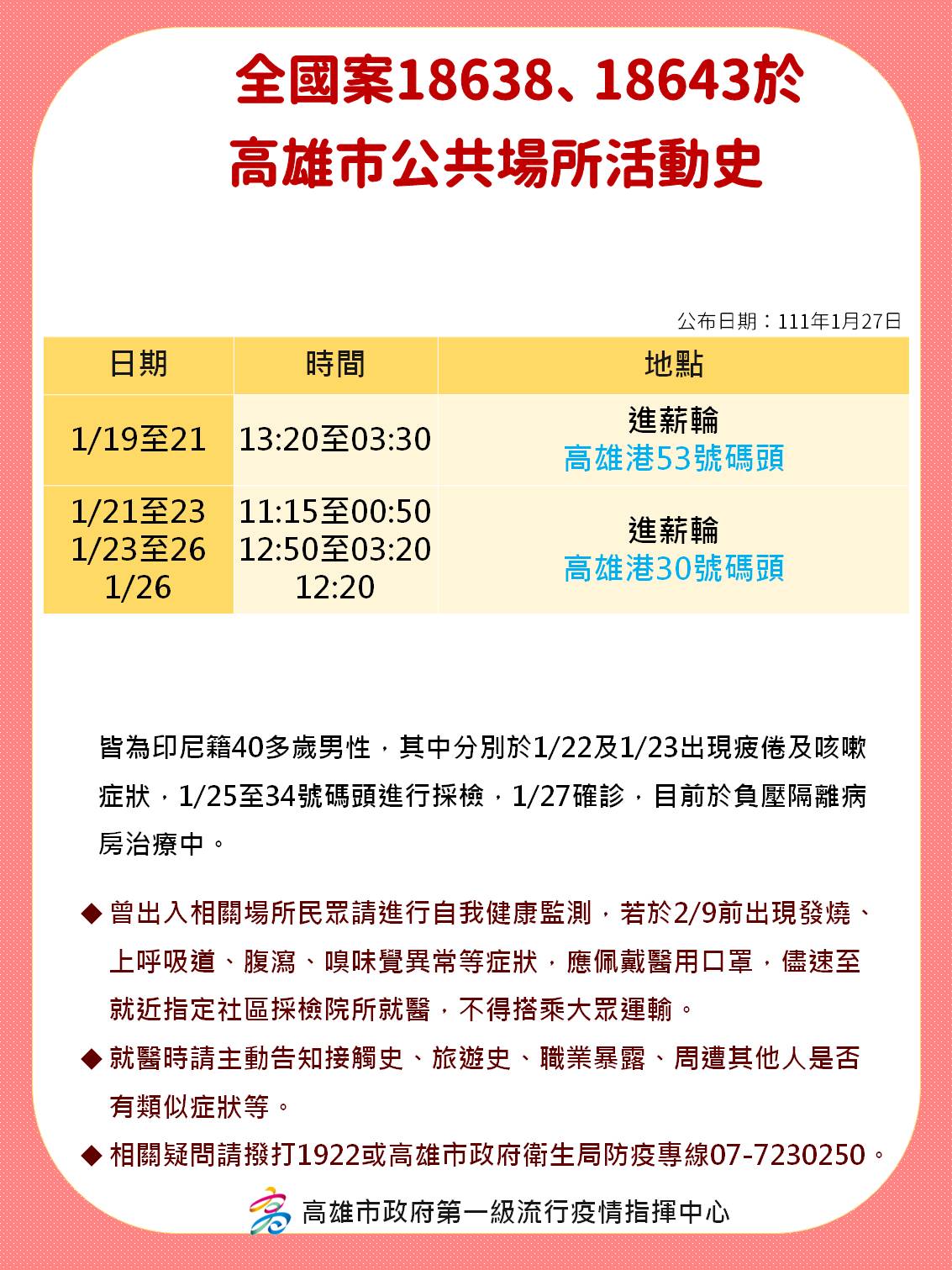 全國案18638、18643於高雄市公共場所活動史。(圖/高雄市政府)