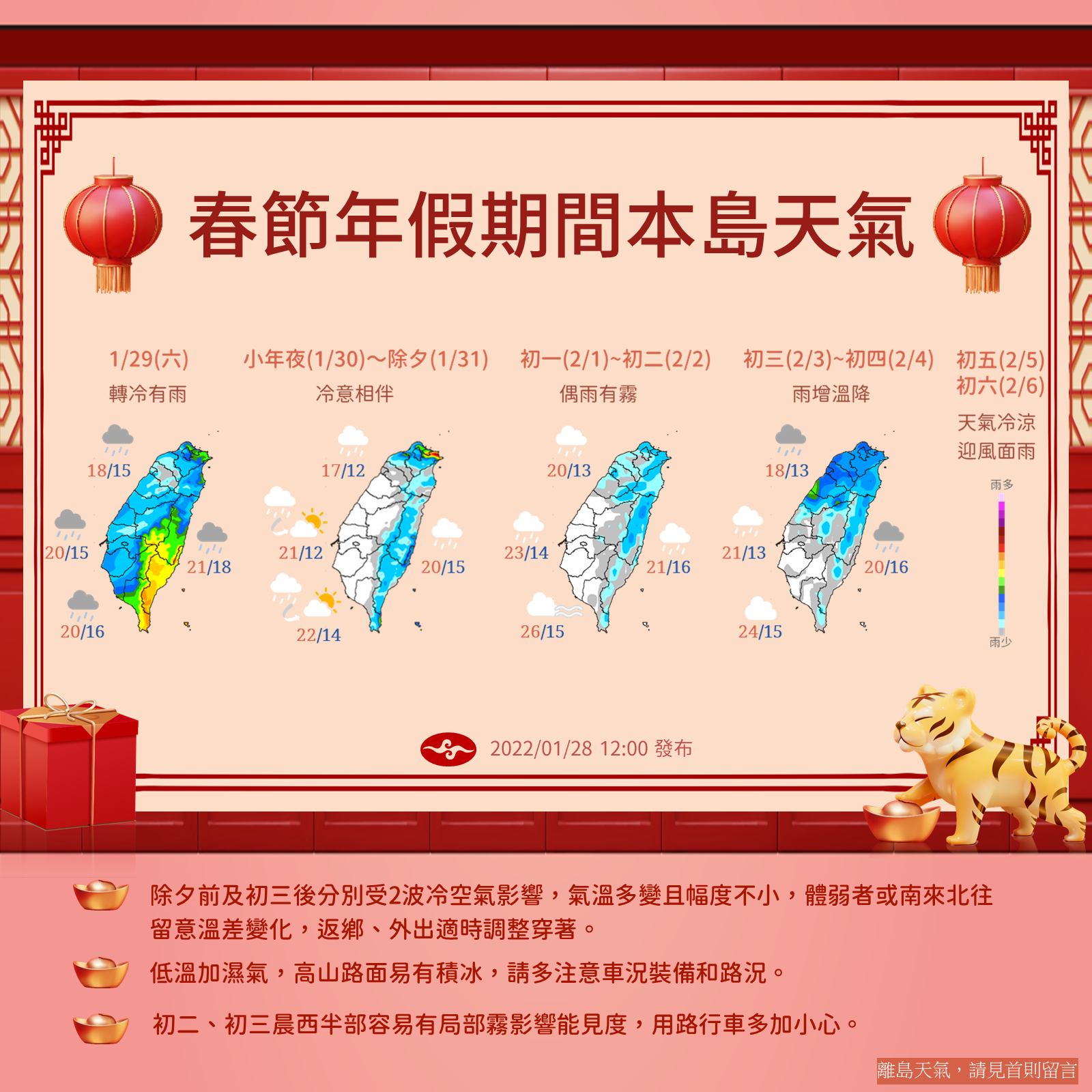 春節連假天氣變化。(圖/氣象局)