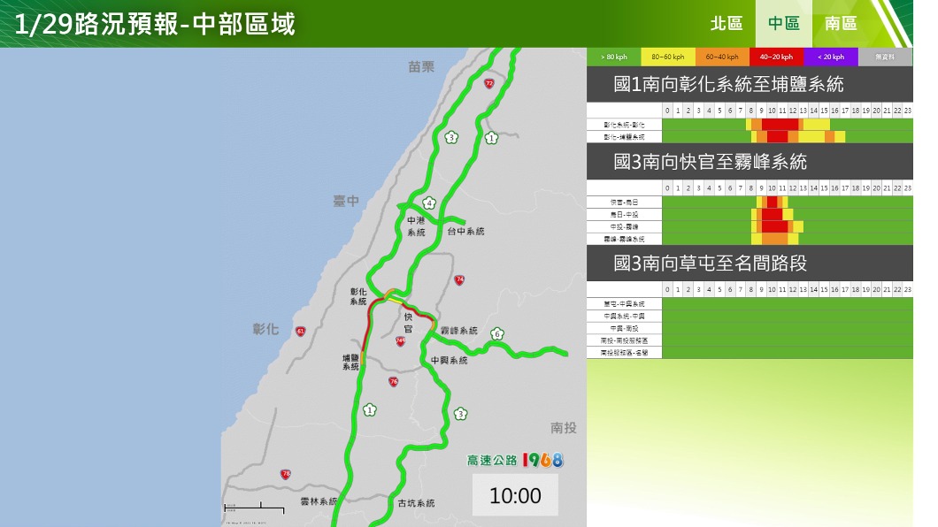 中部路況圖。(圖/翻攝自高公局)