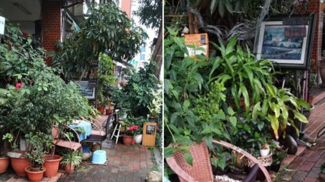 高雄有住戶在人行道擺滿盆栽。（圖／翻攝自台灣交通老實說）