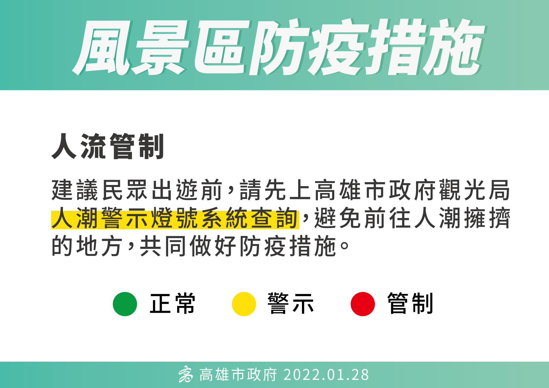 風景區人流管制燈號。(圖/高雄市政府提供)