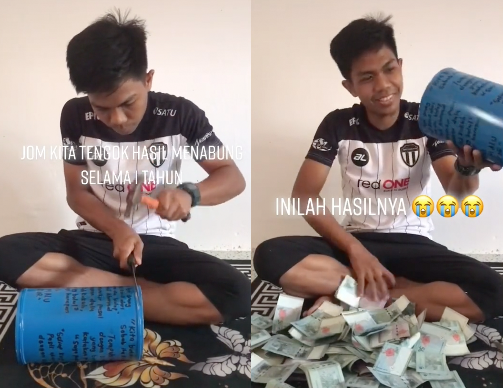 男子殺豬公結算儲蓄結果。(圖/翻攝自TikTok)