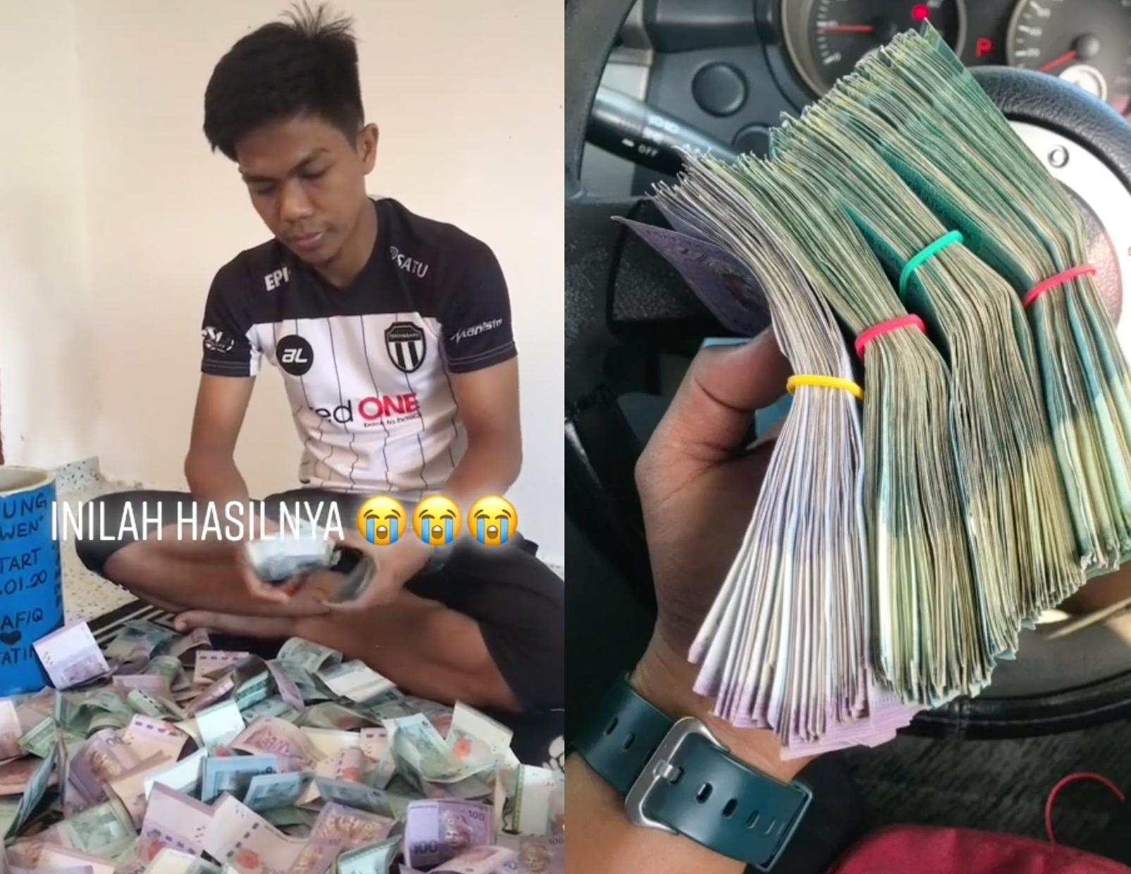 男子秀出自己的儲蓄成果。(圖/翻攝自TikTok)