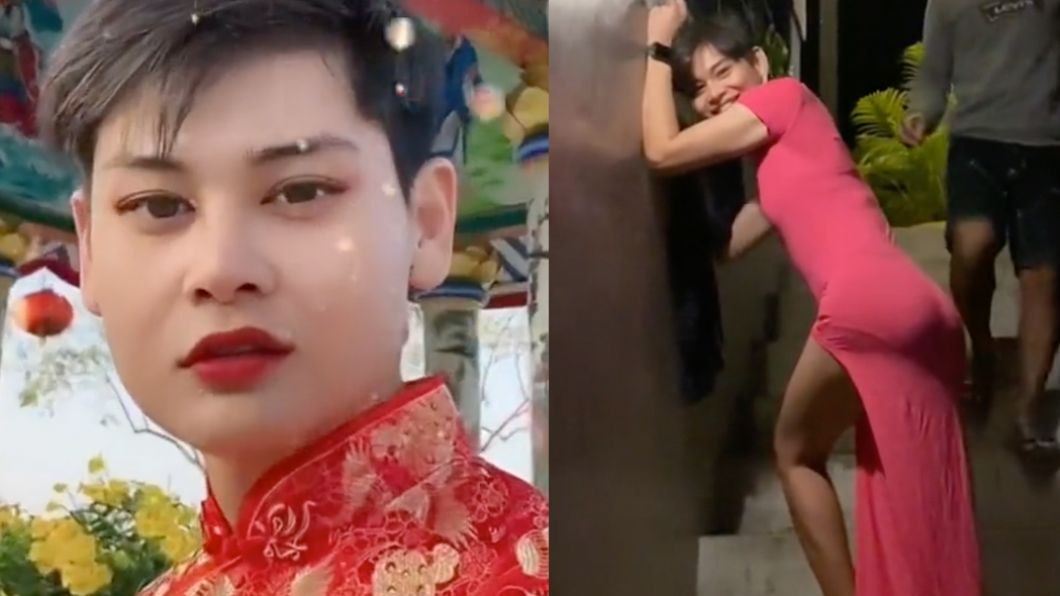 男子看起來相當樂於扮女裝。（圖／翻攝自TikTok）