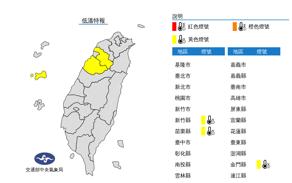 低溫特報。（圖／中央氣象局）