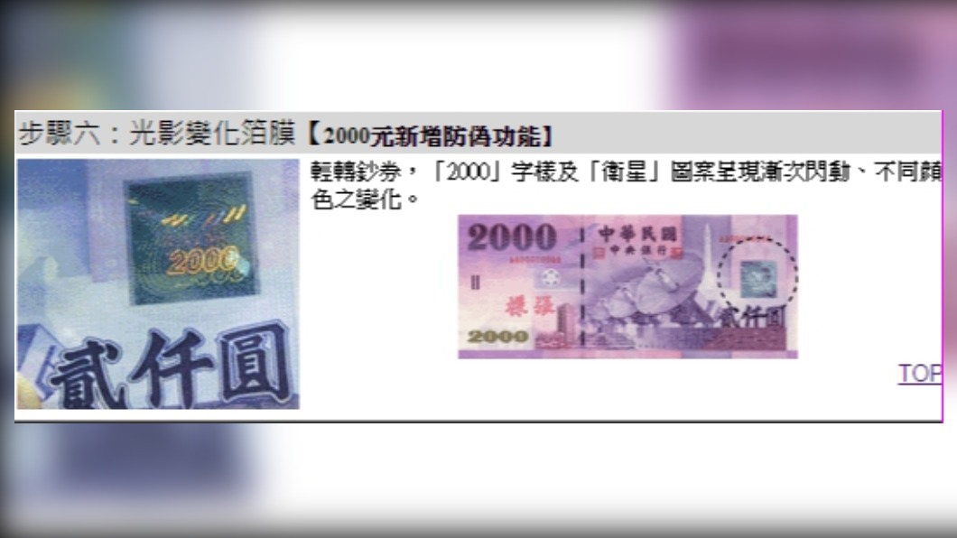 步驟六：光影變化箔膜【2000元新增防偽功能】。（圖／翻攝自央行官網）