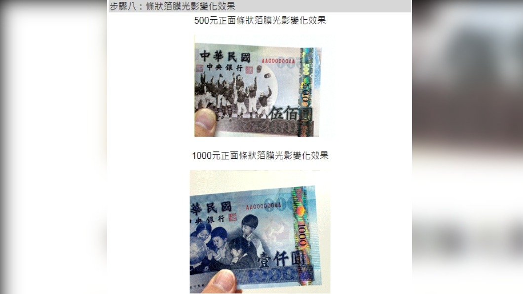 步驟八：條狀箔膜光影變化效果。（圖／翻攝自央行官網）