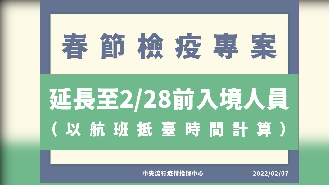 春節檢疫專案,延長至2/28前入境人員。(圖/中央流行疫情指揮中心)
