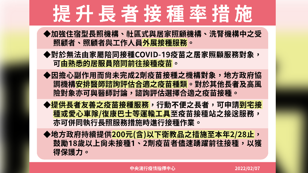 提升長者接種率措施。(圖/中央流行疫情指揮中心)