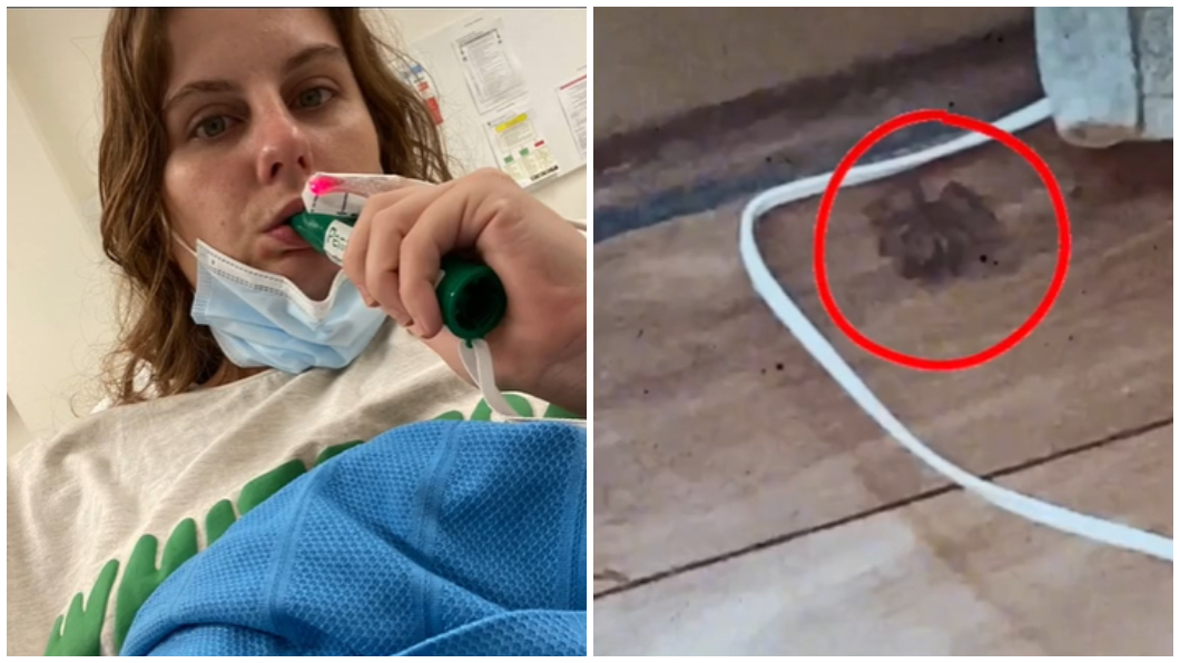 女子表示當時她是被一隻大蜘蛛嚇到跳下床才會因此受傷。（合成圖／翻攝自TikTok）