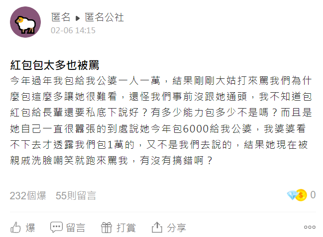 婆婆看不下去告知真相大姑竟去電責怪原PO害她沒面子。(圖/翻攝自匿名公社)